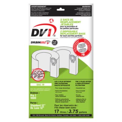 Sacs pour aspirateur central DRAIN VAC, 17 litres, HEPA, Pq.2