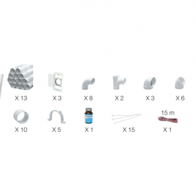 Ensemble d'installation - 3 prises murales blanches - Decovac - Inclus 13 tuyaux PVC 45 po (114,3 cm)